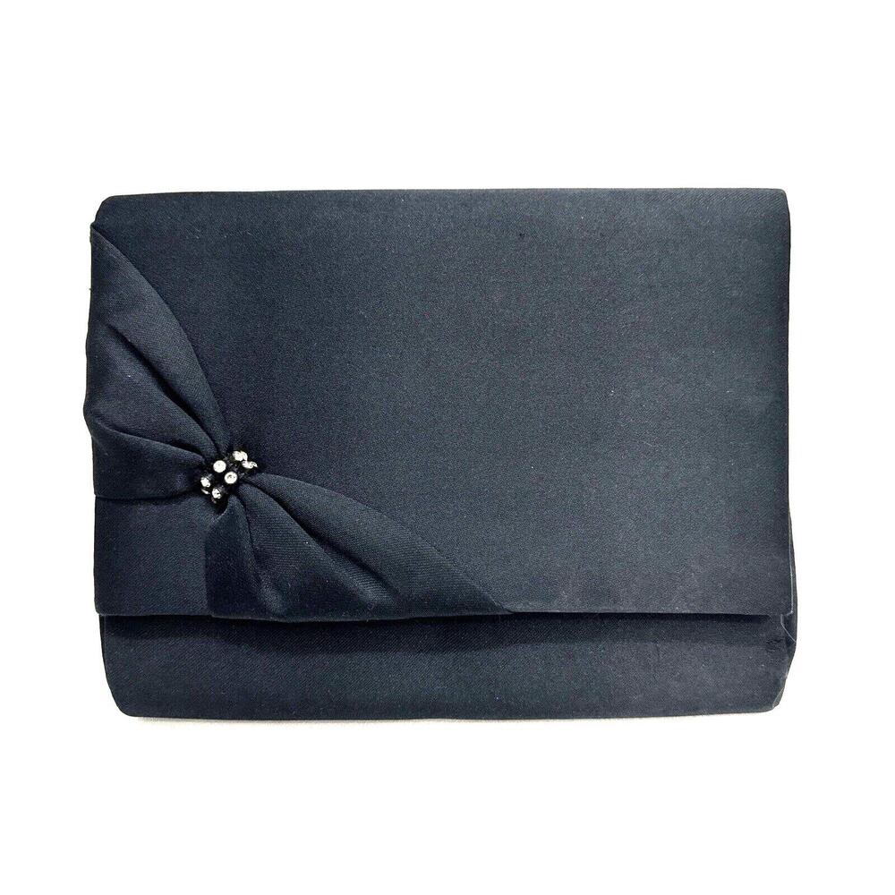 Le Regale Crossbody Handbag Women Black Satin Evening Bow Rhinestone Purse Bag